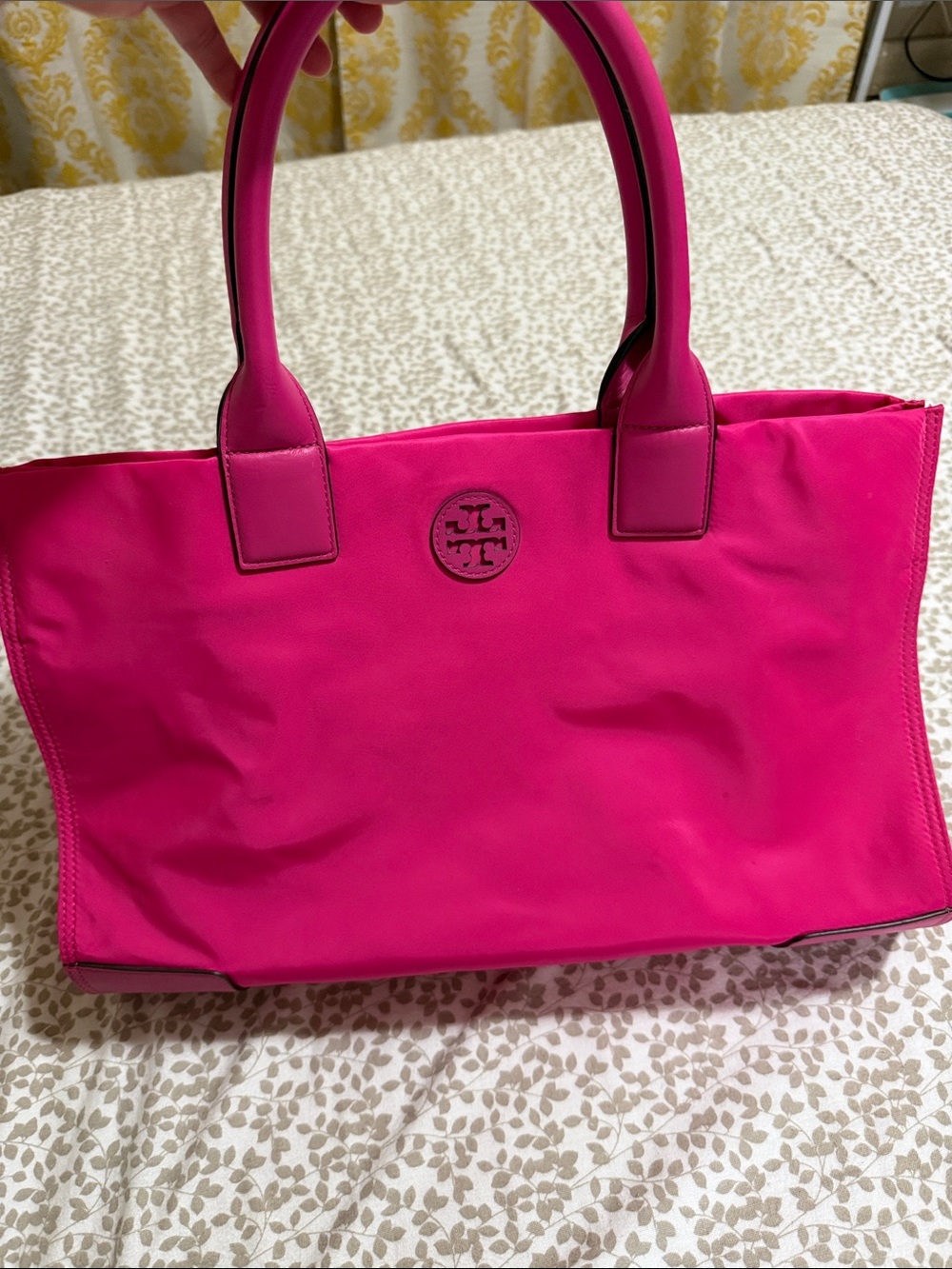 Tory Burch Hot Pink Nylon Tote with Logo Emblem